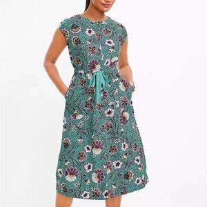 LOFT Teal Floral Midi Dress